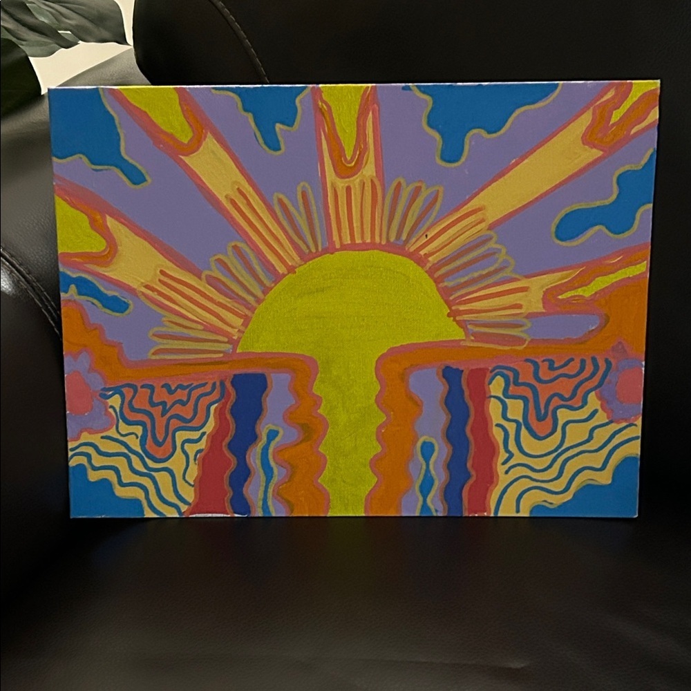 Vibrant Abstract Sunburst Canvas Art hand painted - Picture 2 of 3